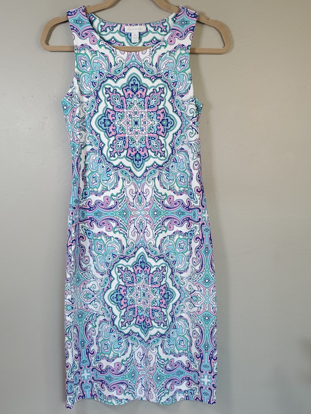 Charter Club Sleeveless Paisley Medallion Sheath Dress in Aqua & Lavender